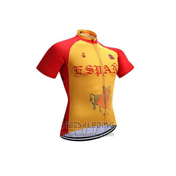 2017 Fietskleding Spanje Rood en Geel Korte Mouwen en Koersbroek